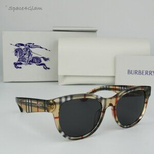 Burberry Women Sunglasses Vintage Check Grey Oval BE4432U 412287 NEW AUTHENTIC